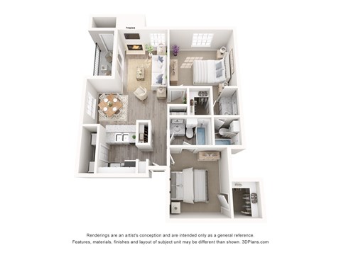 Floor plan for 2 beds, 2 baths, 920 sqft